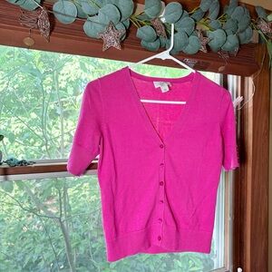 Ann Taylor Loft Petites Hot Pink Short Sleeve Button Up Cardigan Size XSP Twee